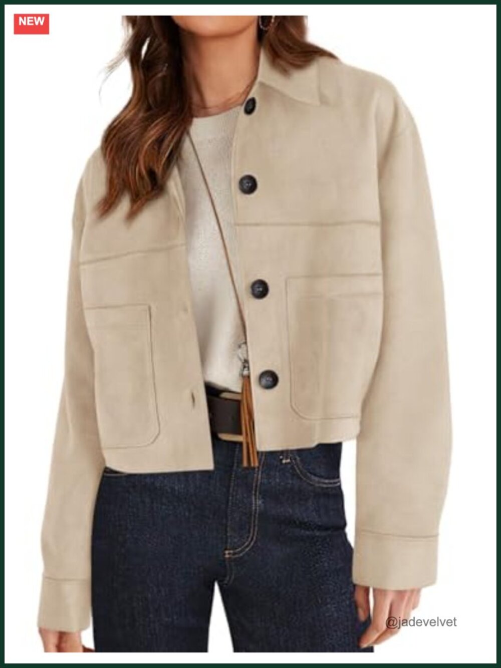 Faux Suede Cropped Aviator Jacket with Patch Pockets